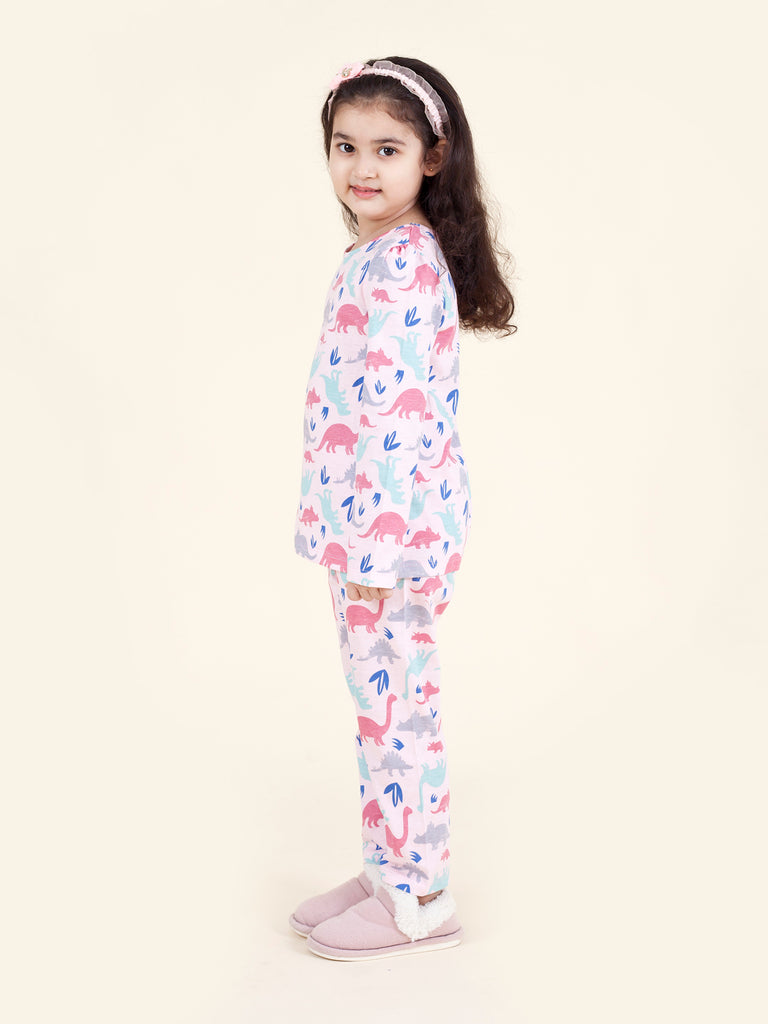Pspeaches Set-2 Girls Pink Grey Printed Night Suit (NW-PINK JUNGLE COMBO)