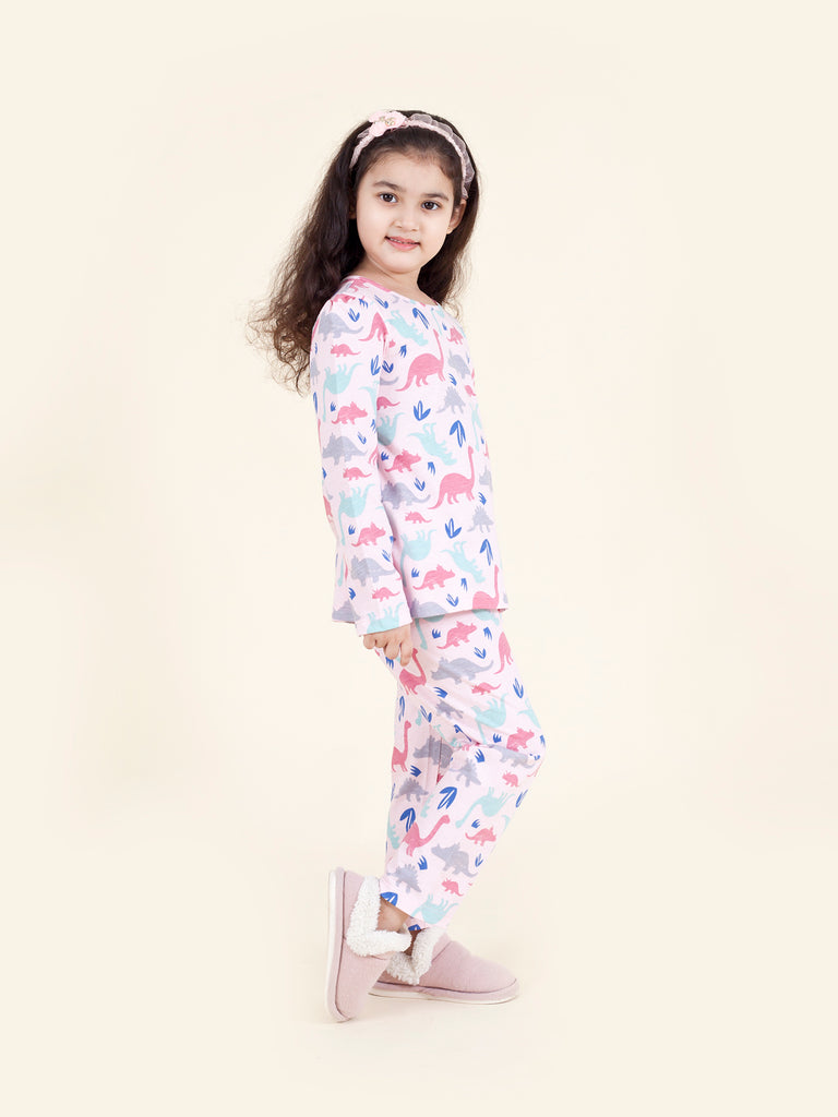 Pspeaches Set-2 Girls Pink Grey Printed Night Suit (NW-PINK JUNGLE COMBO)