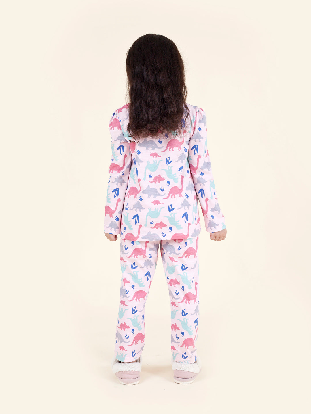 Pspeaches Set-2 Girls Pink Grey Printed Night Suit (NW-PINK JUNGLE COMBO)