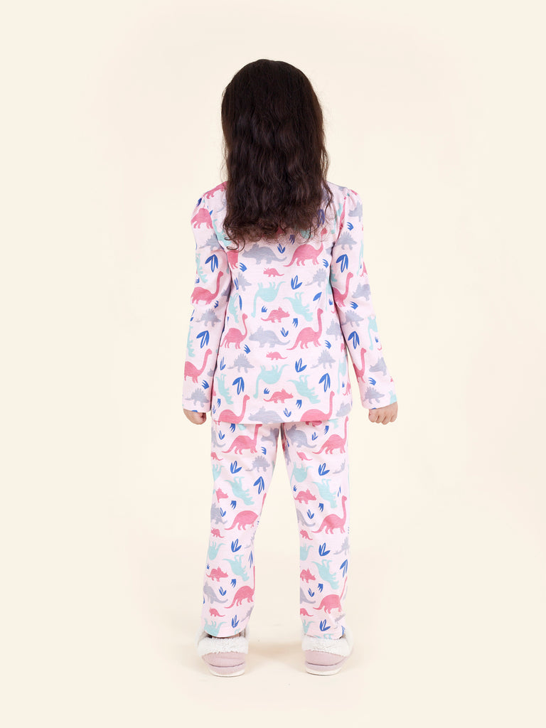 Pspeaches Set-2 Girls Pink Grey Printed Night Suit (NW-PINK JUNGLE COMBO)