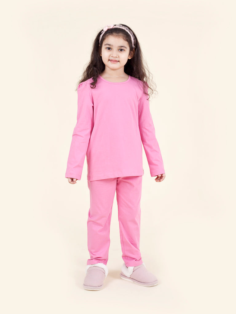 Pspeaches Set-2 Girls Pink Grey Printed Night Suit (NW-PINK JUNGLE COMBO)