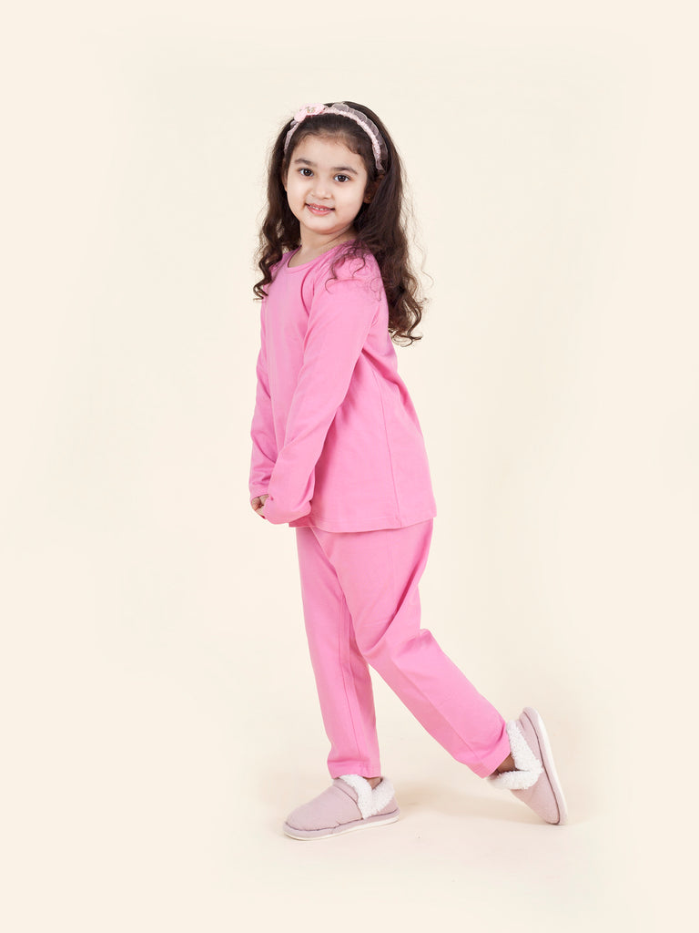 Pspeaches Set-2 Girls Pink Grey Printed Night Suit (NW-PINK JUNGLE COMBO)