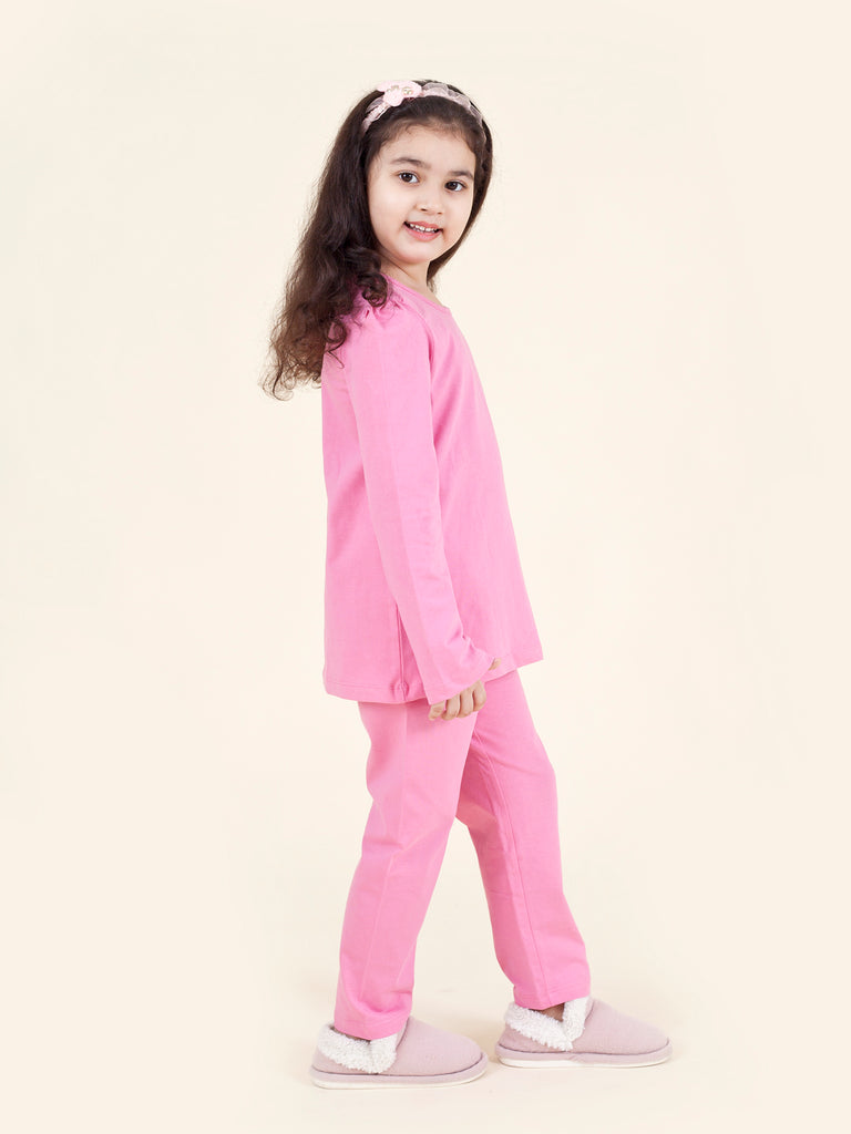 Pspeaches Set-2 Girls Pink Grey Printed Night Suit (NW-PINK JUNGLE COMBO)