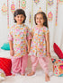 Pspeaches Kids-Boys Pink Floral Printed Pure Cotton Kurta With Trousers And Nehru Jacket (KP-PINK ELEPHANT)