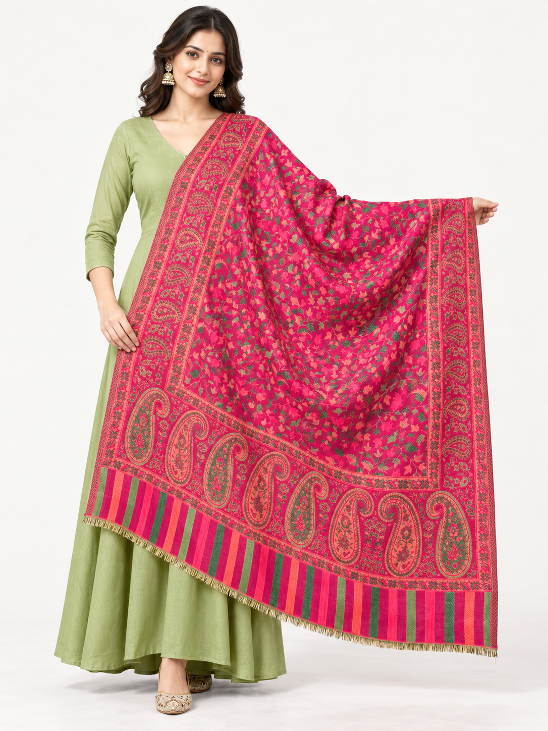 Pspeaches Women's Maroon Acrylic Kani Woolen Shawl