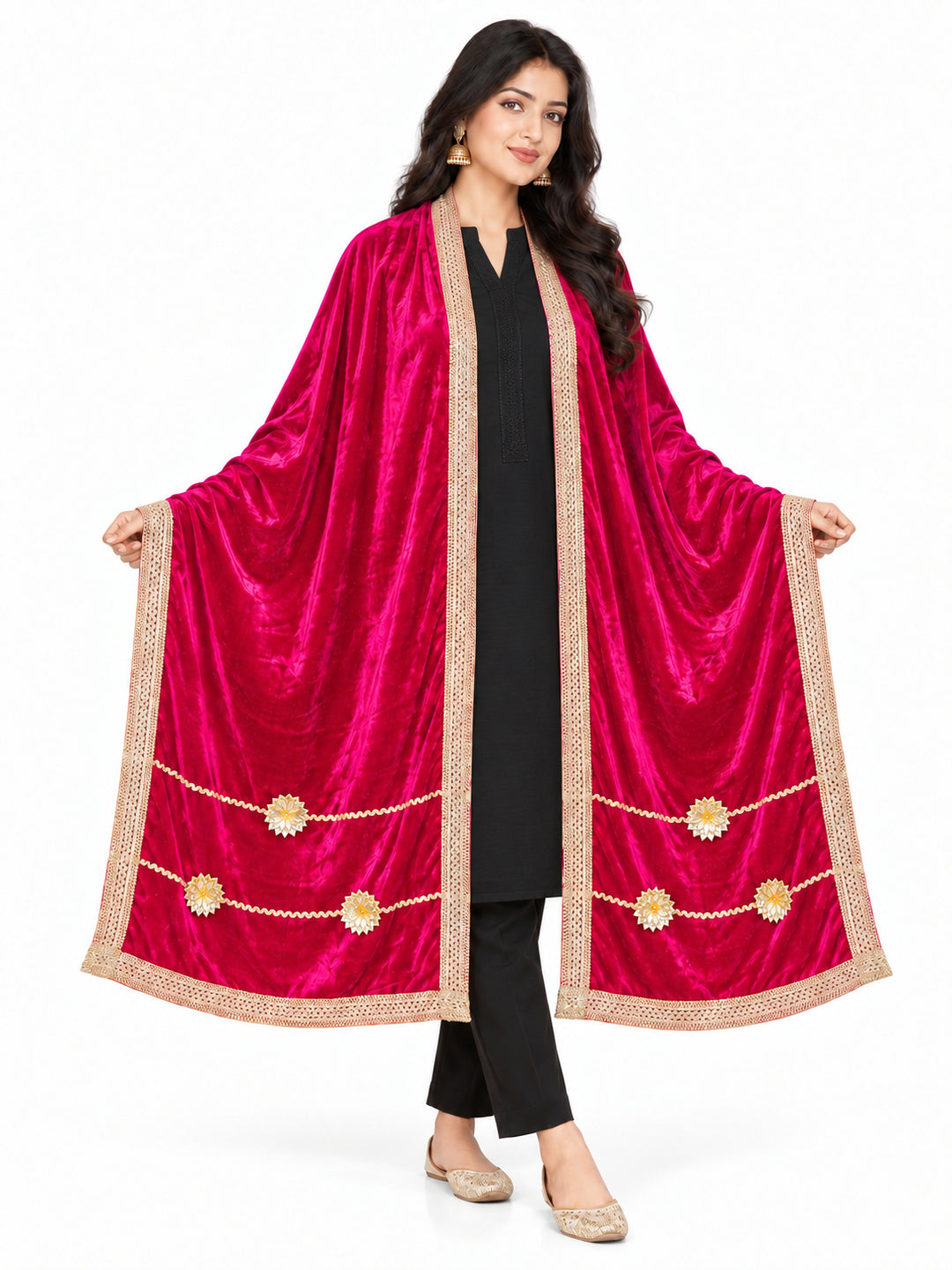 Pspeaches Women's Ethnic Fuchsia Pink Solid Velvet Stole for Women