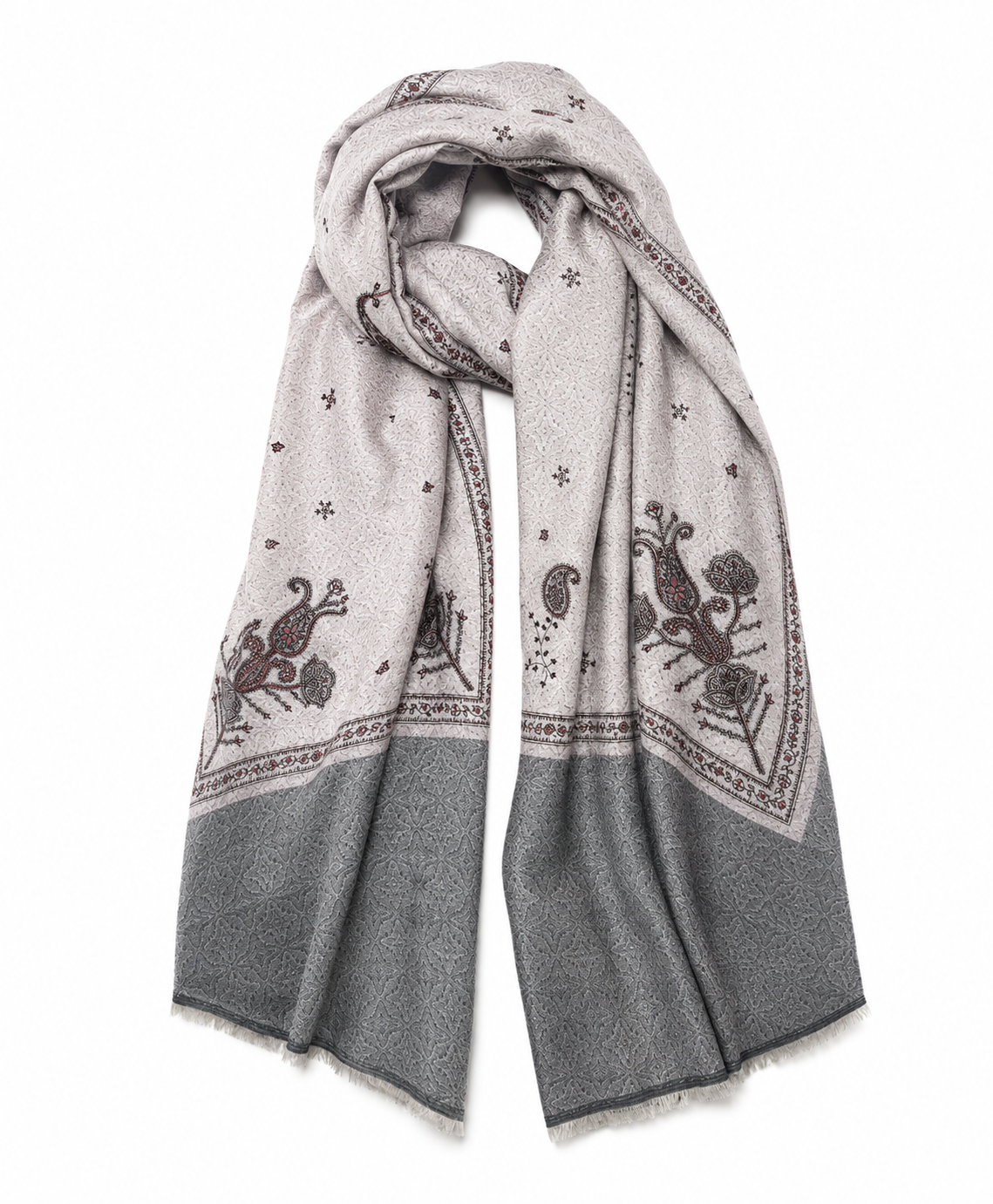 Pspeaches Women's Grey Rotto Printed Woolen Shawl
