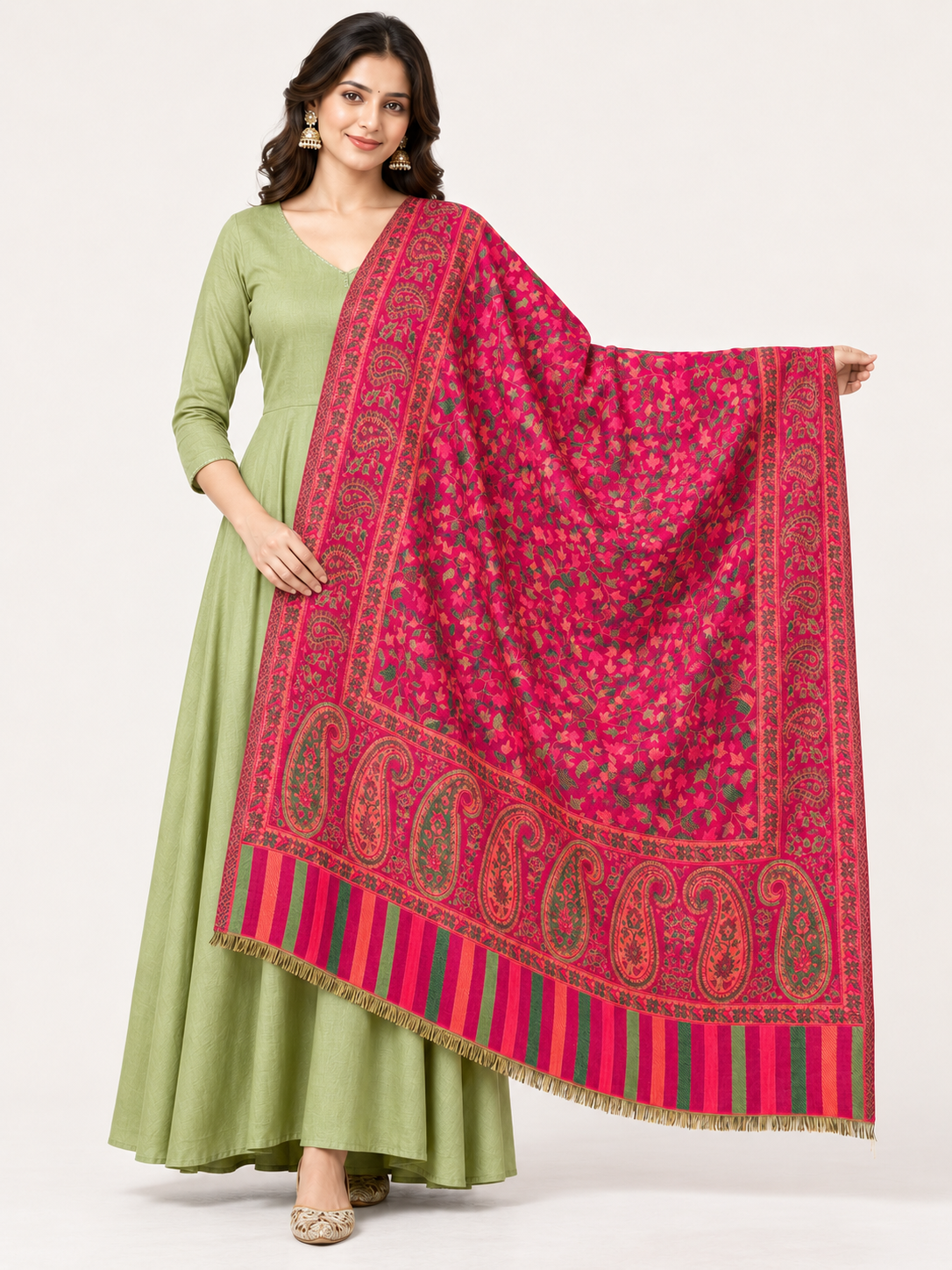 Pspeaches Women's Maroon Acrylic Kani Woolen Shawl