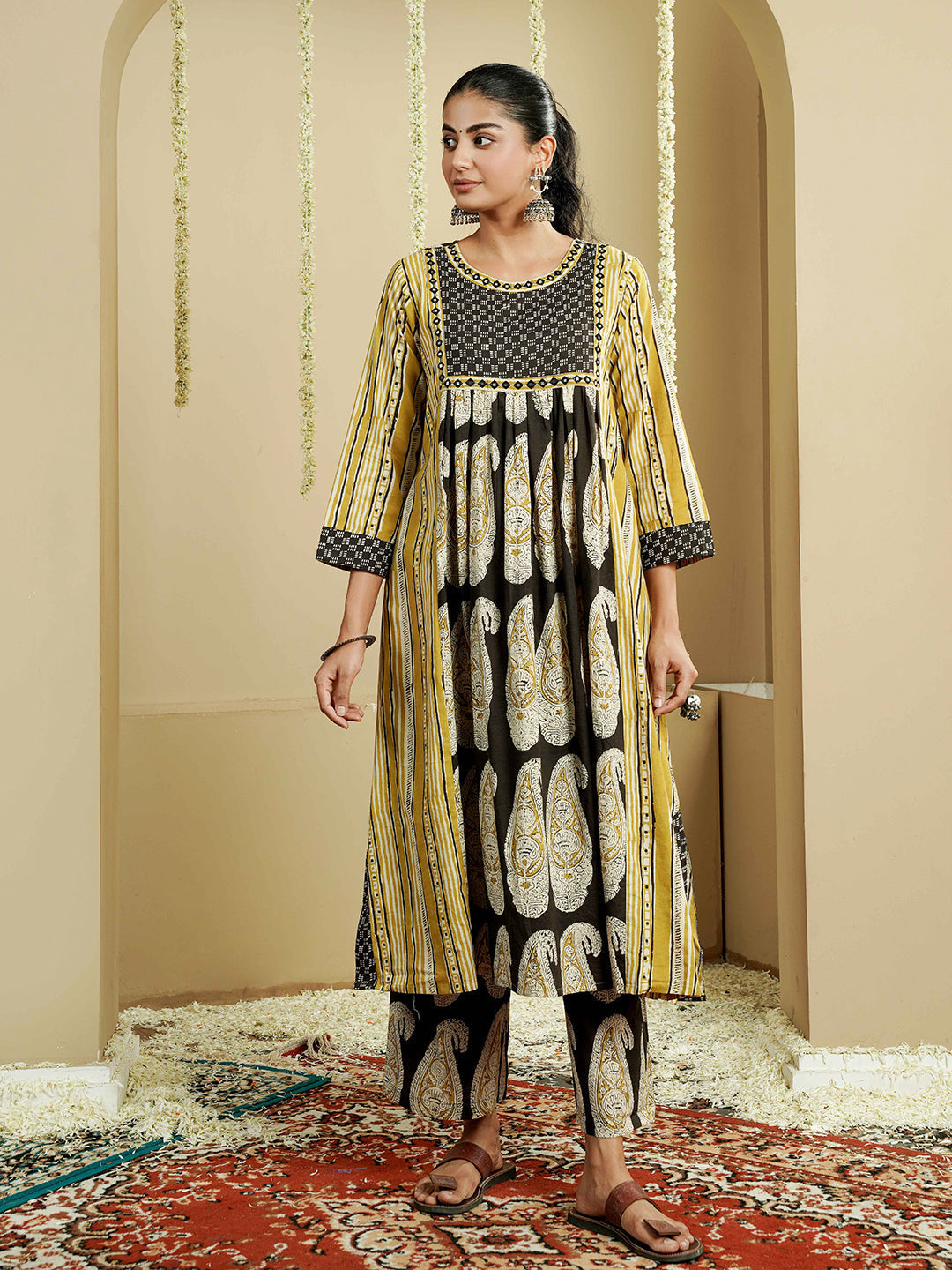 Green Ajrakh Embroidered Cotton Kurta