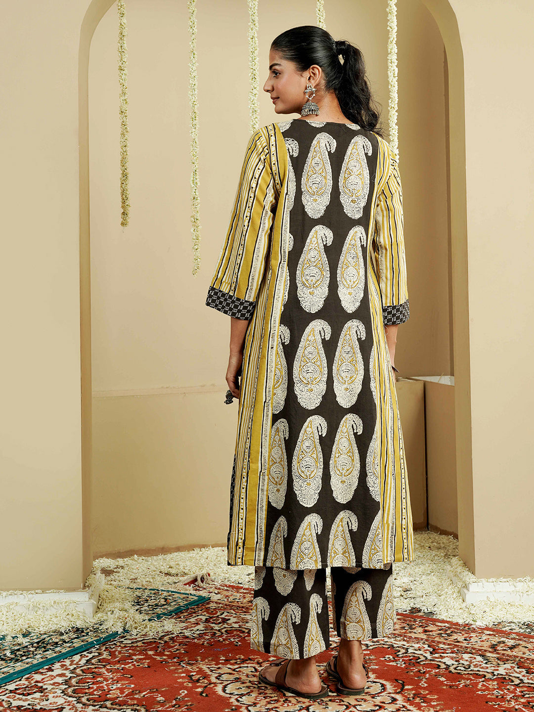 Green Ajrakh Embroidered Cotton Kurta