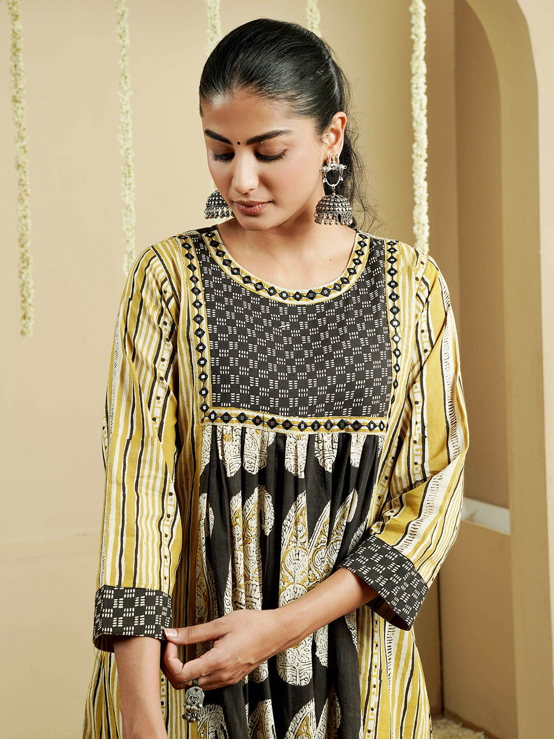 Green Ajrakh Embroidered Cotton Kurta