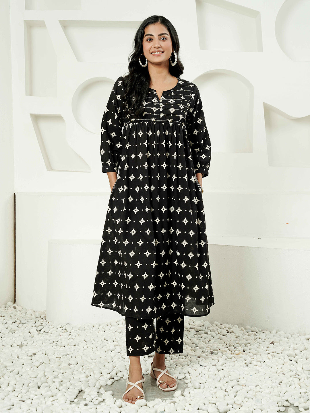 Black white cotton co-ord set