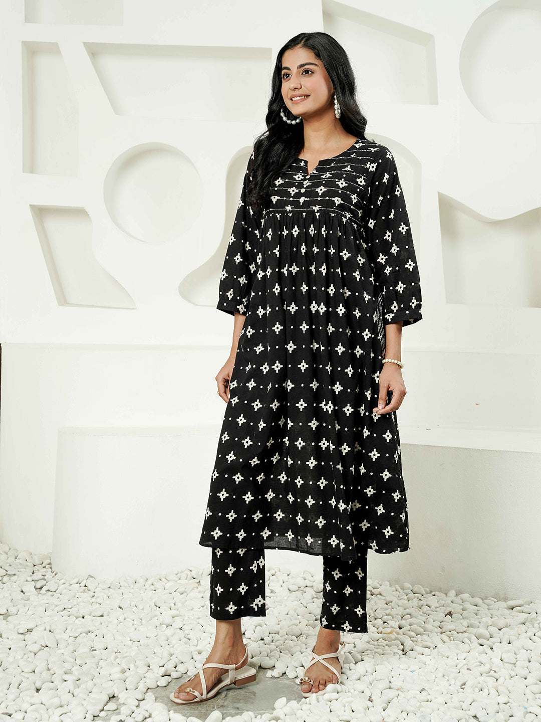 Black white cotton co-ord set