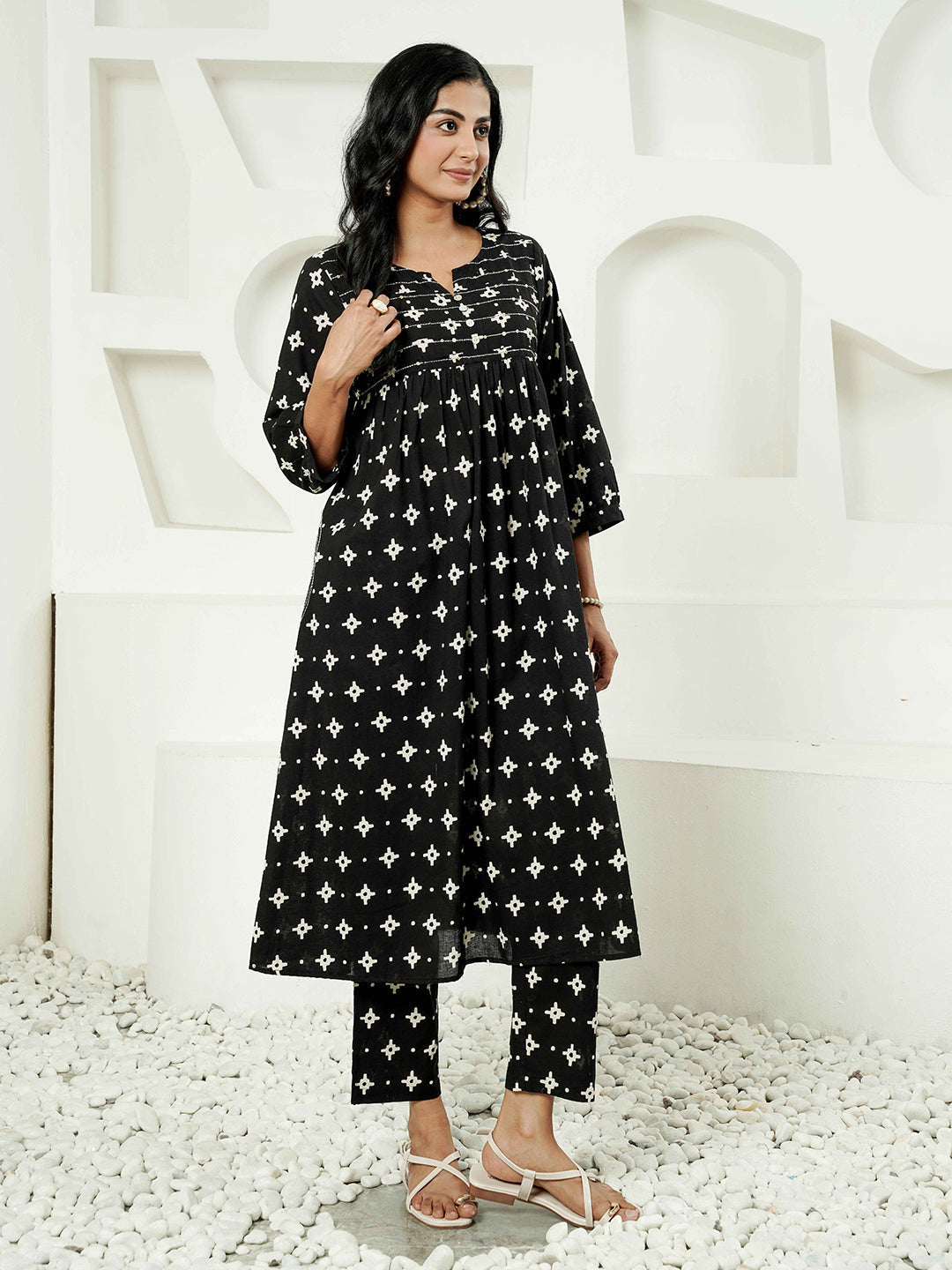 Black white cotton co-ord set