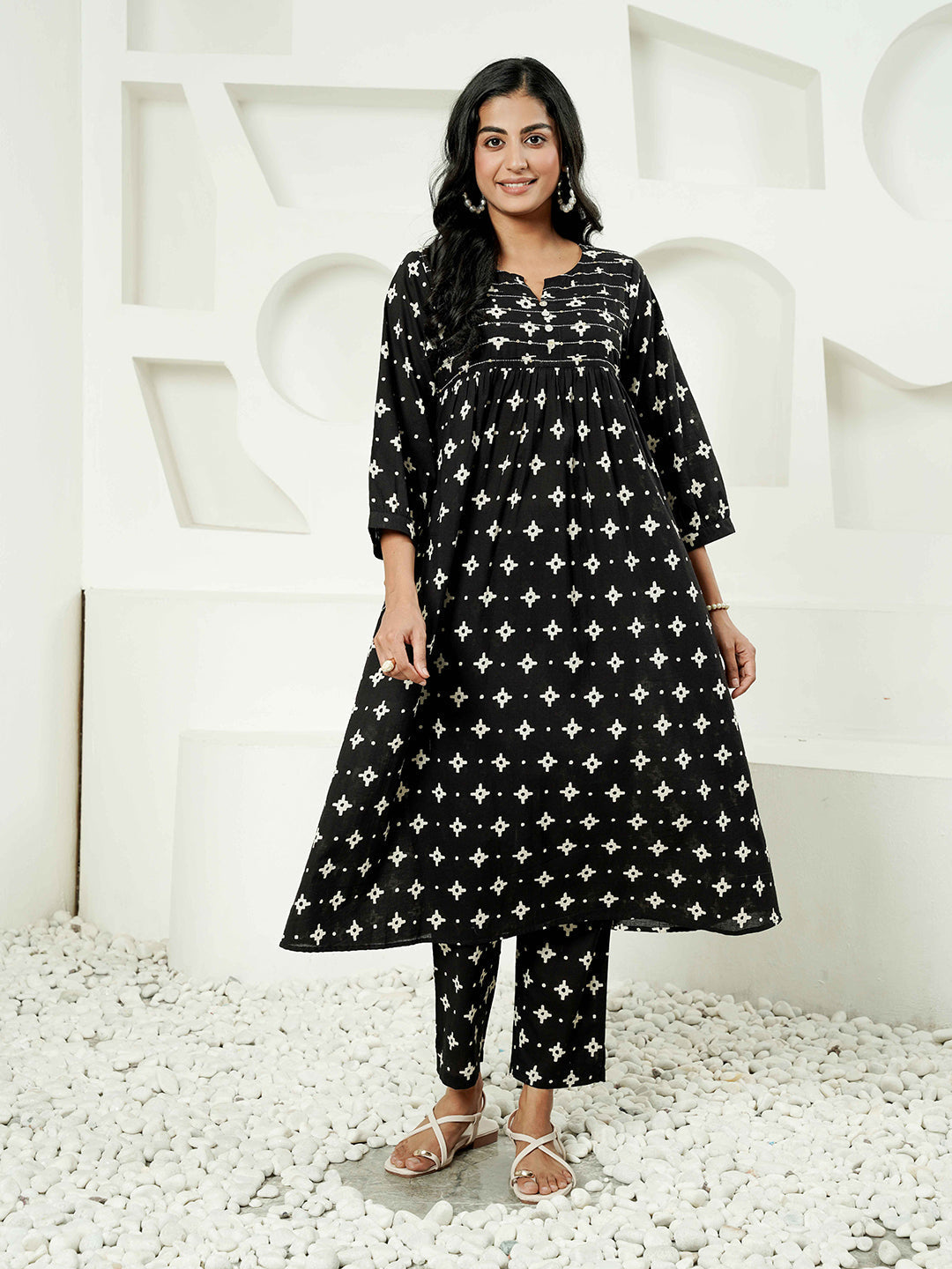 Black white cotton co-ord set