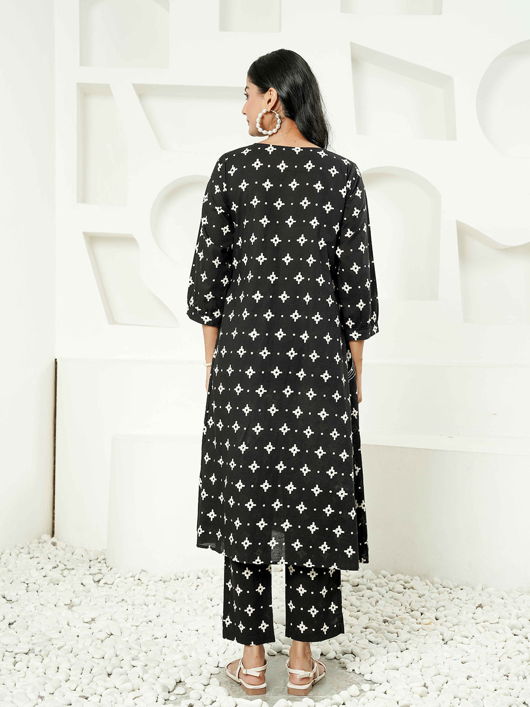 Black Kantha Embroidered Cotton Kurta Set