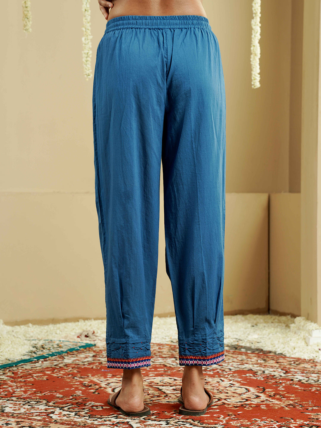Blue Floral Motif Printed Cotton Kurta Set
