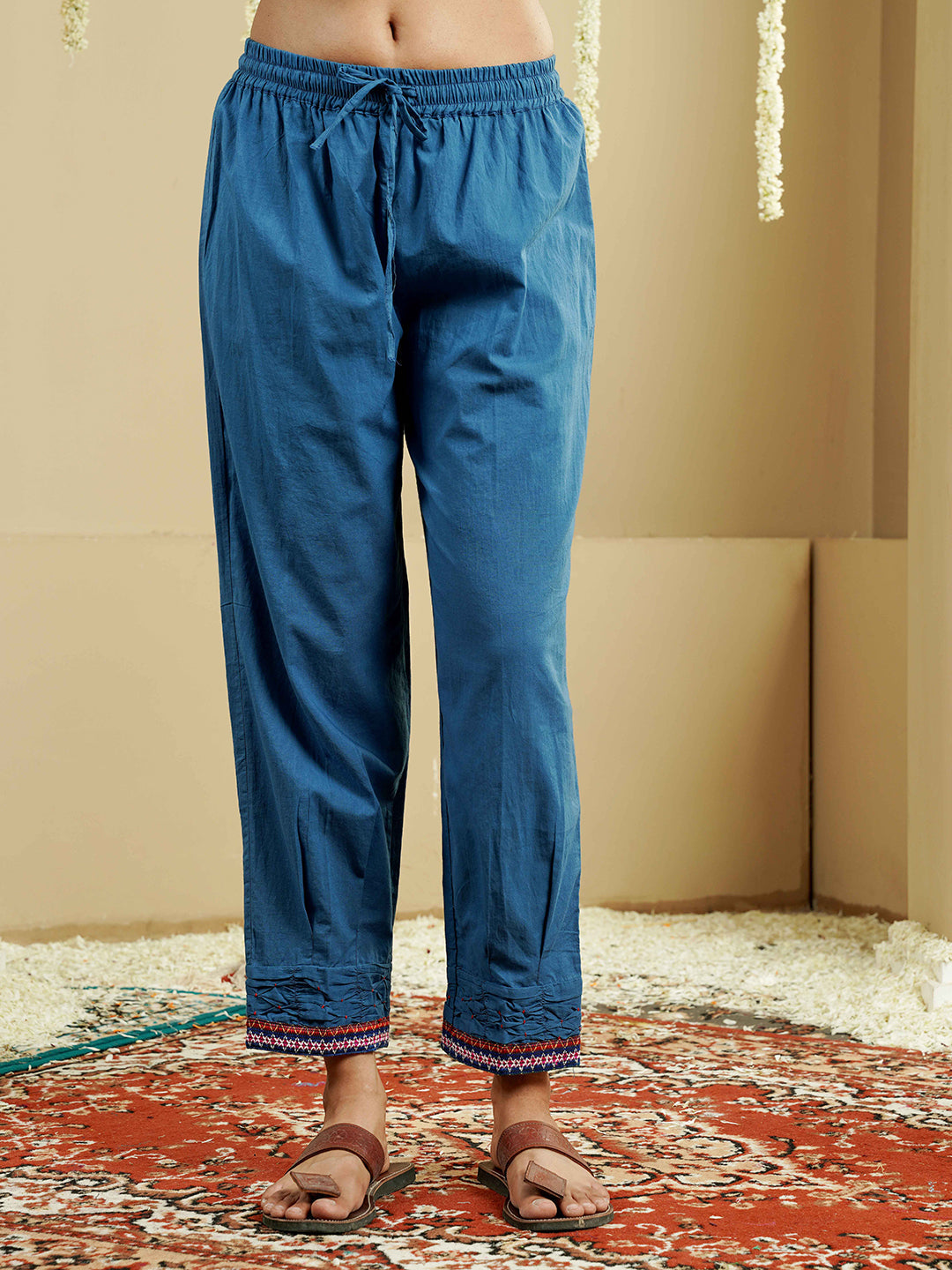 Blue Floral Motif Printed Cotton Kurta Set
