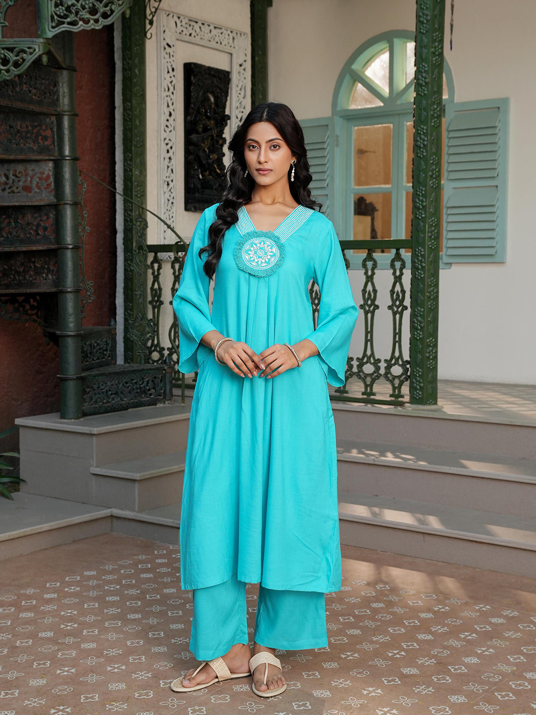 Turq embroidered co-ord set