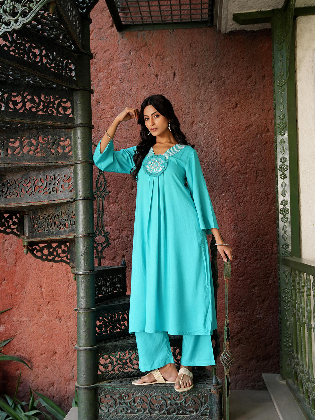 Turq embroidered co-ord set