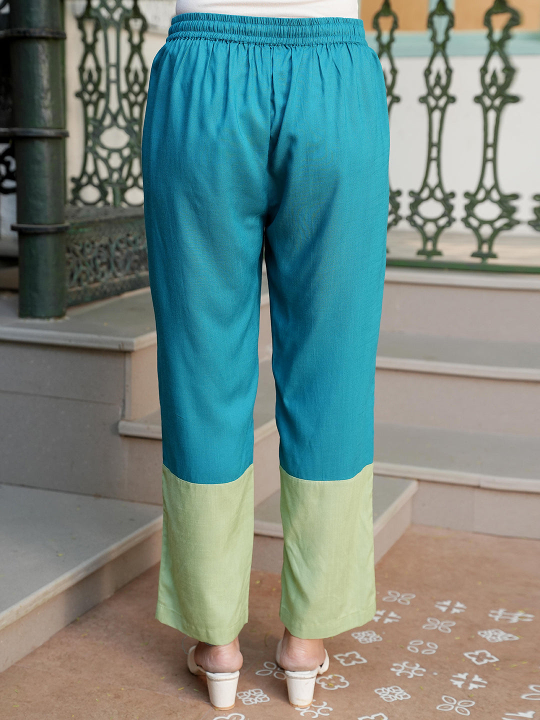 Teal Dual-Tone Patch Embroidered Kurta Set