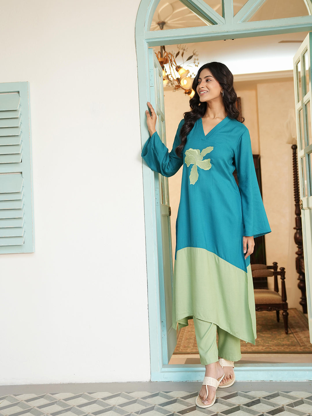 Green Colorblock Co-ord Set