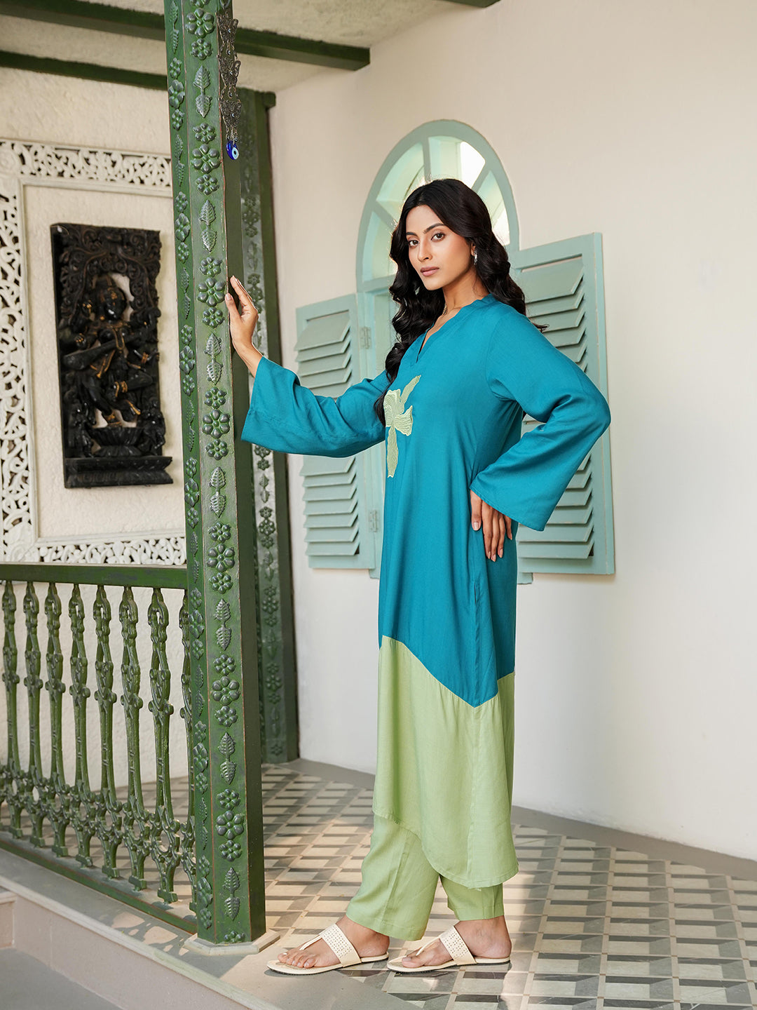 Green Colorblock Co-ord Set