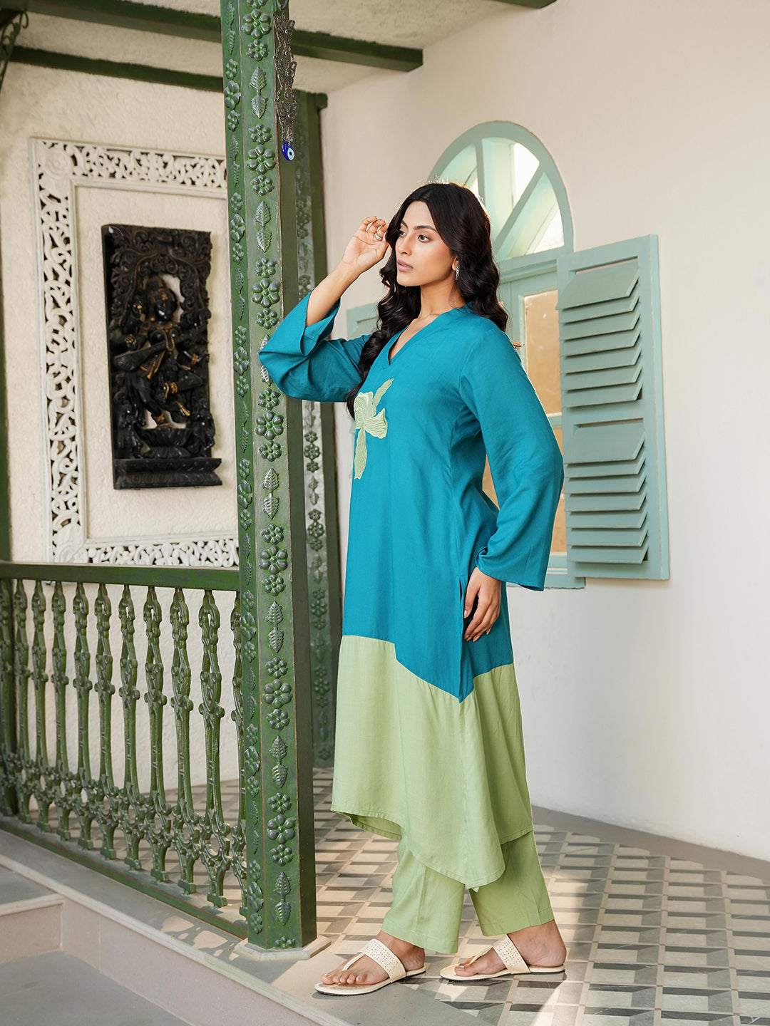 Green Colorblock Co-ord Set