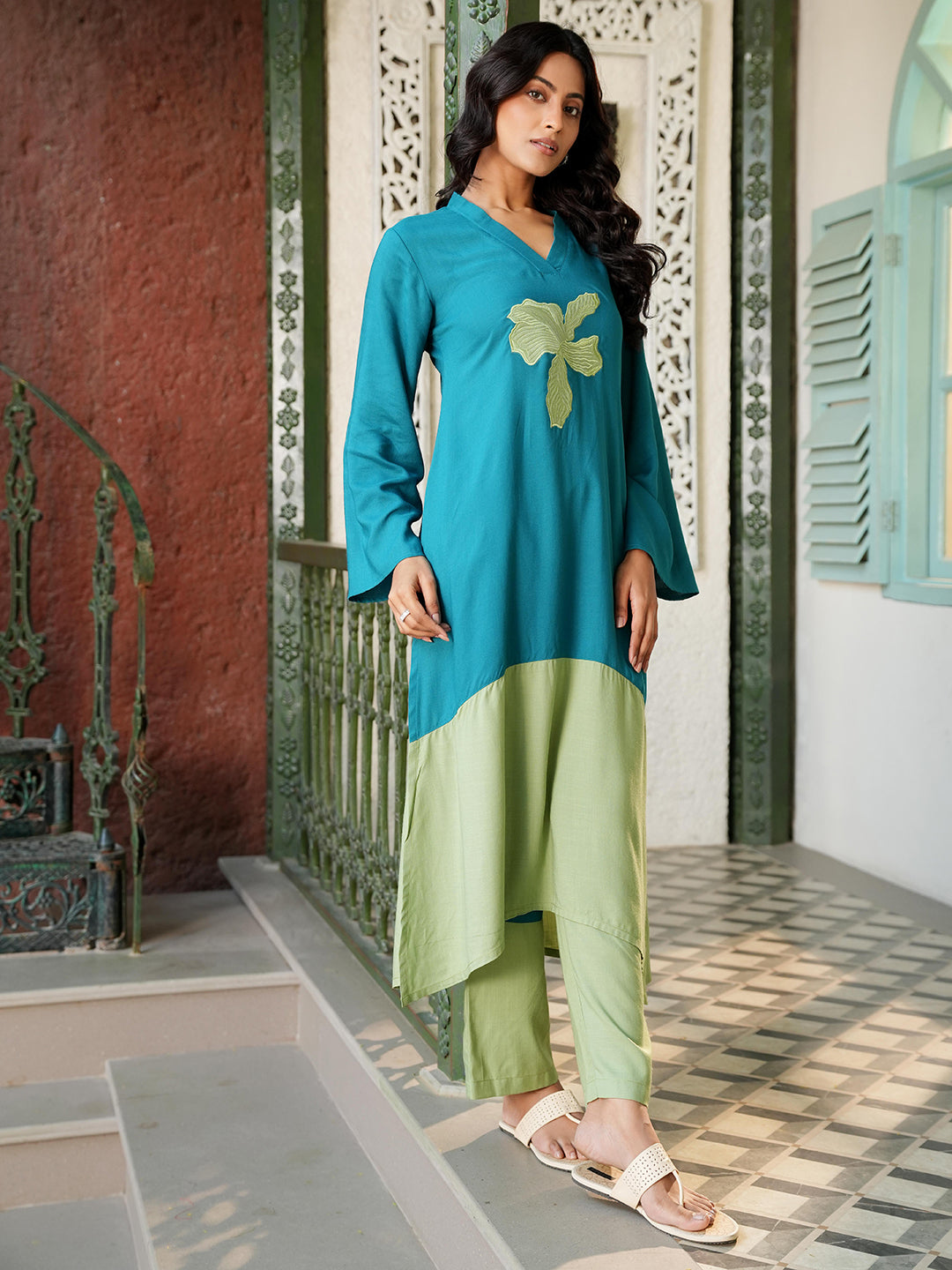 Green Colorblock Co-ord Set