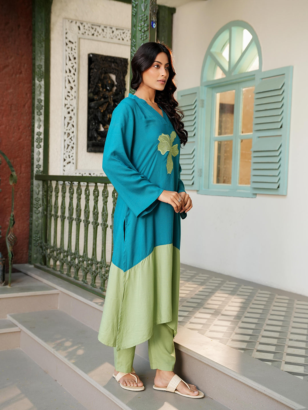 Green Colorblock Co-ord Set
