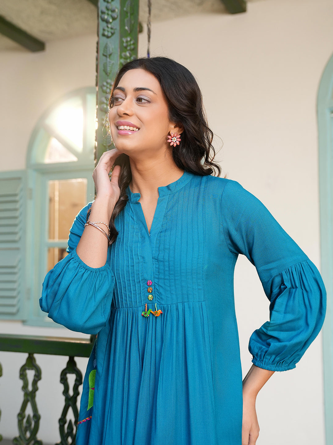 teal blue embroidered co-ord set