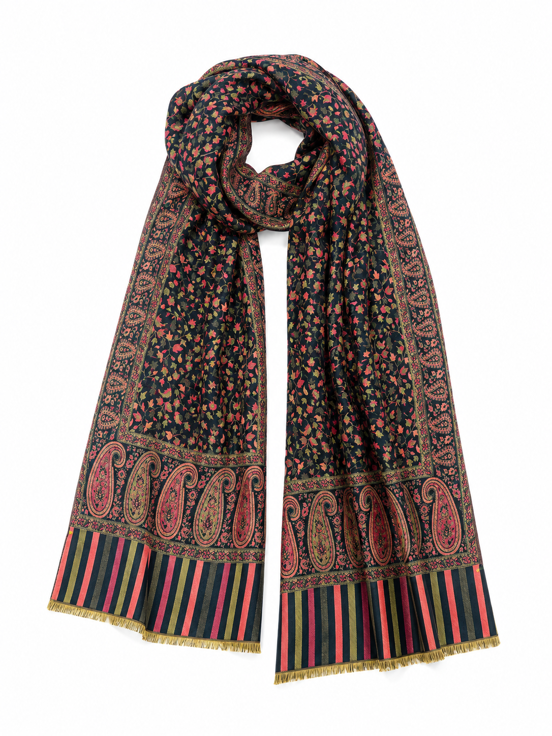 Pspeaches Women's Black Acrylic Traditional Kani Design Woolen Shawl