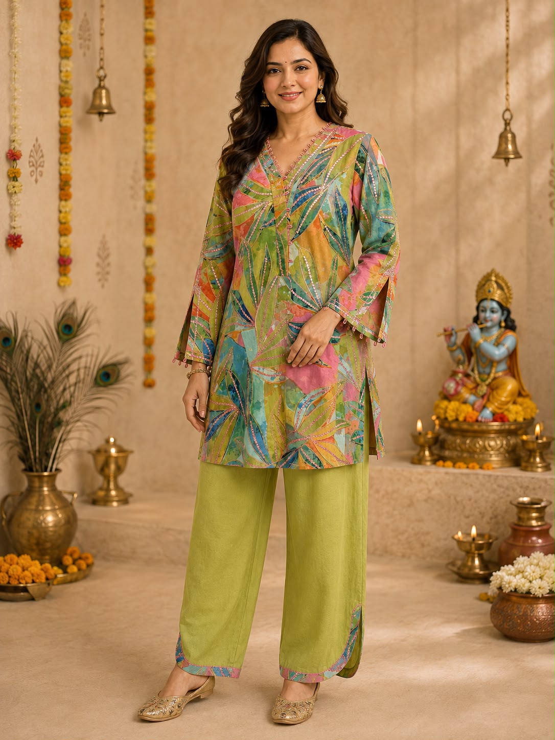 Women's Multicolor Cotton Printed Straight Kurta Set with Salwar