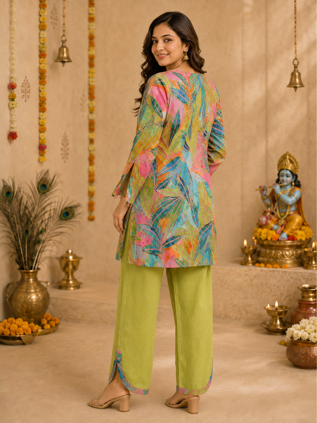 Women's Multicolor Cotton Printed Straight Kurta Set with Salwar