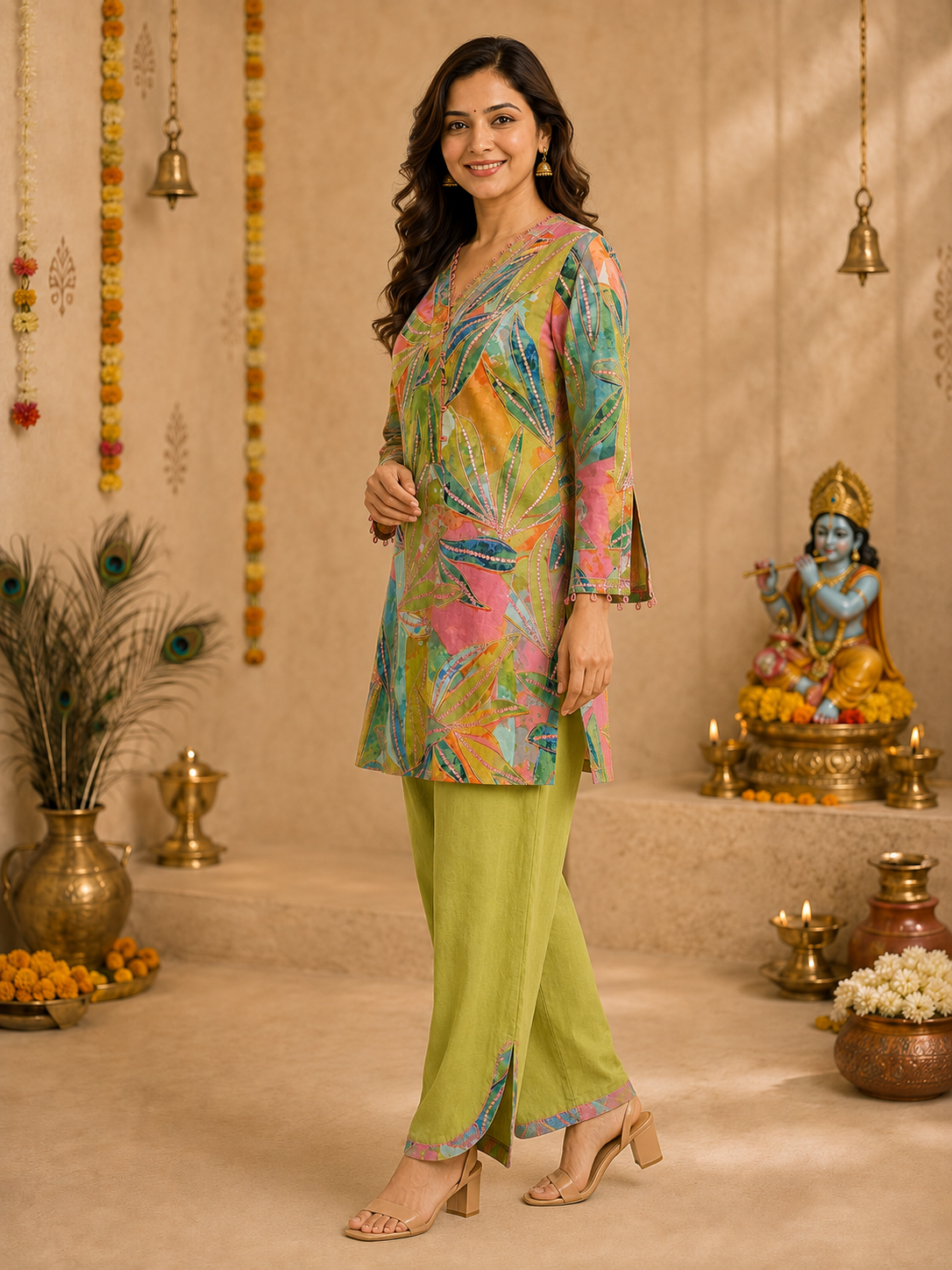 Women's Multicolor Cotton Printed Straight Kurta Set with Salwar
