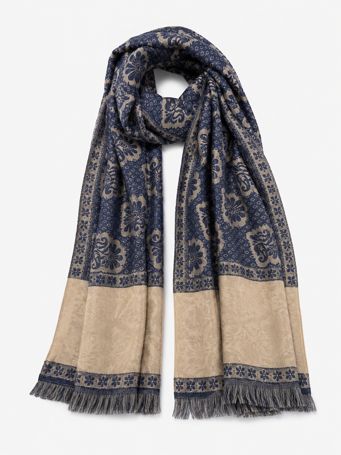 Pspeaches Women's Blue Acrylic Raised Floral Woolen Shawl