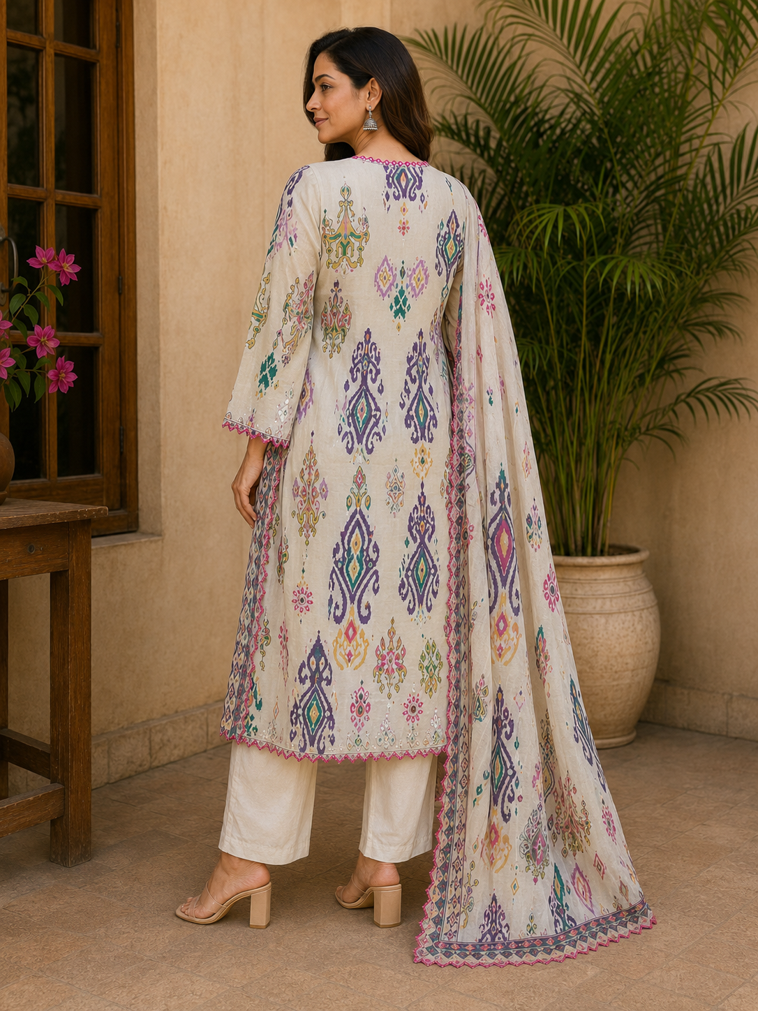 Women's Multicolor Cotton Printed Straight Kurta Set with Dupatta