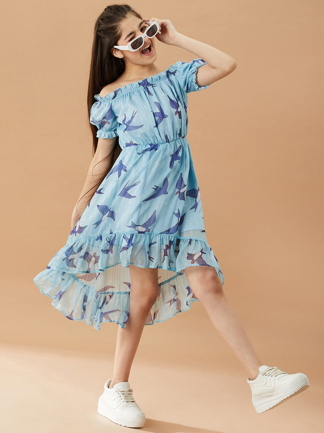 Girls Off-Shoulder Chiffon Dress (d-bird)