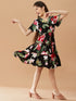 Girls V-Neck Tropical Cotton Dress (d-blackrose)