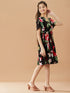 Girls V-Neck Tropical Cotton Dress (d-blackrose)