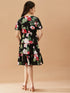 Girls V-Neck Tropical Cotton Dress (d-blackrose)