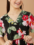 Girls V-Neck Tropical Cotton Dress (d-blackrose)