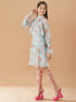 Girls Floral Printed Layered A-Line Dress (d-bluegeo)
