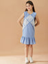 Girl's Blue Cotton Knee Length Sleeveless Round Neck Dress (d-chambray)