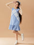 Girl's Blue Cotton Knee Length Sleeveless Round Neck Dress (d-chambray)