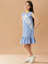 Girl's Blue Cotton Knee Length Sleeveless Round Neck Dress (d-chambray)