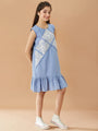 Girl's Blue Cotton Knee Length Sleeveless Round Neck Dress (d-chambray)