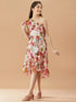 Girls Floral Printed One Shoulder Midi Fit Flare Dress (d-chiffonfrill)