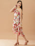 Girls Floral Printed One Shoulder Midi Fit Flare Dress (d-chiffonfrill)