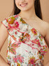 Girls Floral Printed One Shoulder Midi Fit Flare Dress (d-chiffonfrill)